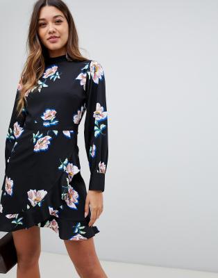 black floral high neck dress