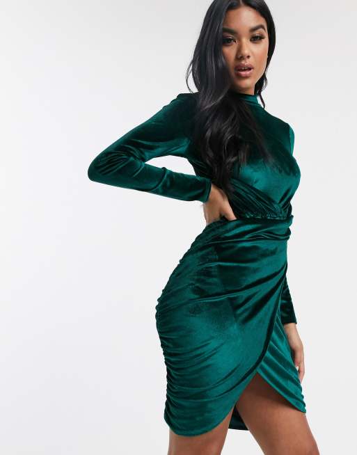 Green velvet 2025 high neck dress