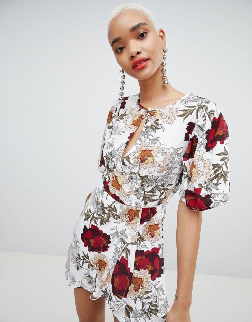 Boohoo Key Hole Floral Mini Dress | ASOS