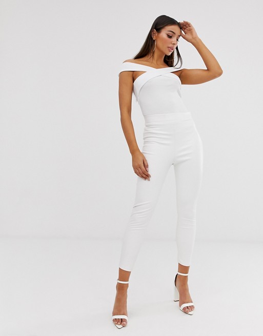 Boohoo leather look trousers in white
