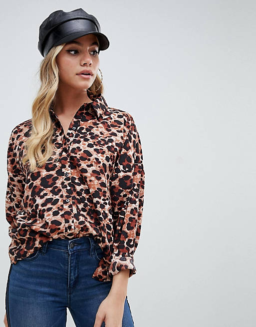 Boohoo long sleeve shirt in leopard print