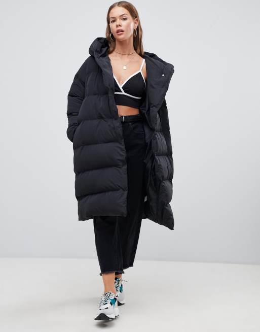 Boohoo longline padded coat hot sale with hood in black