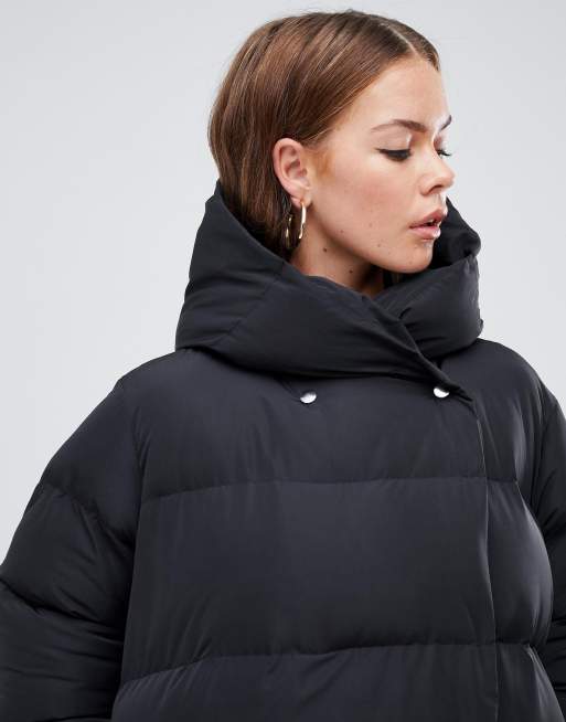 Boohoo longline padded coat hot sale with hood in black