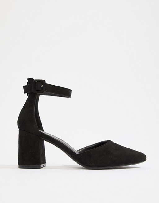Boohoo low block heel ankle strap shoe in black | ASOS