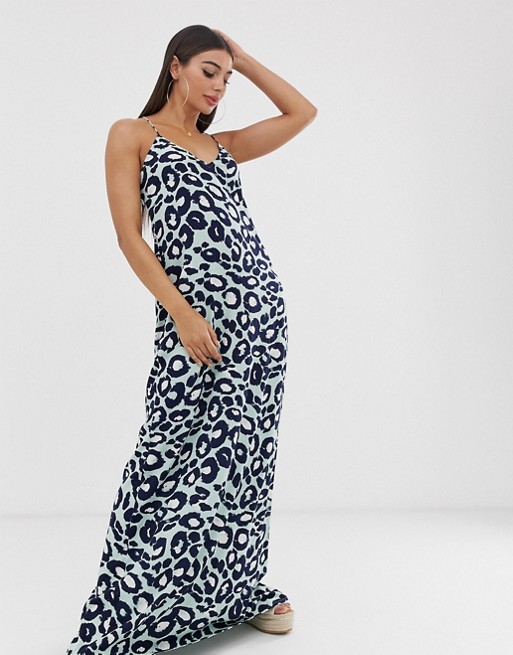 Boohoo maxi dress with cami straps in blue leopard