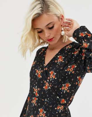 boohoo midi wrap dress in red ditsy floral