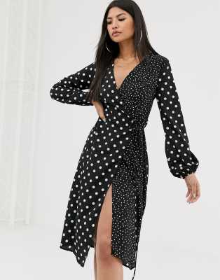 boohoo polka dot wrap dress