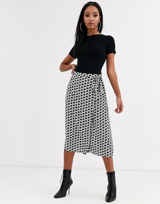 Boohoo midi wrap skirt with tie side in houndstooth check