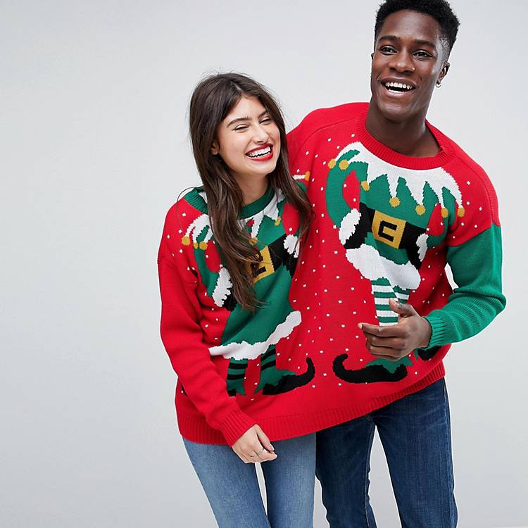 Darringls Pull de Noel Unisexe Nouveauté de Noël Drôle Deux Personnes Laids Noël Pulls Couples Pullover Tricot Blouse Top Shirt Sweatshirt Automne et Hiver S-XL 