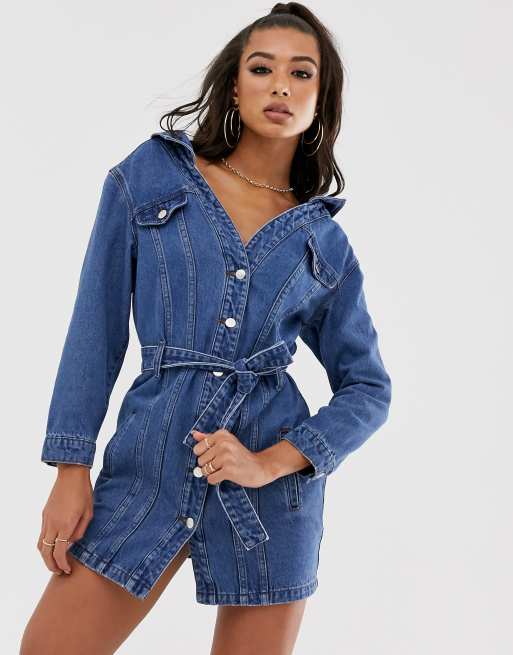 Off the shoulder denim shirt sale dress