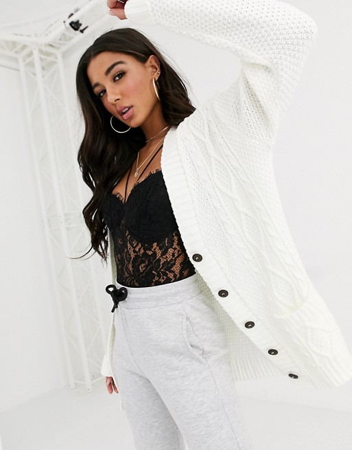 Boohoo oversized cable knit cardigan in cream