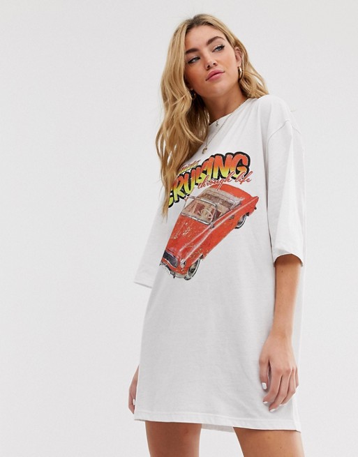 Boohoo oversized t-shirt dress with slogan in white