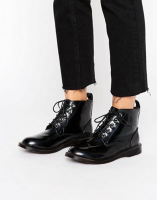 womens black patent lace up boots