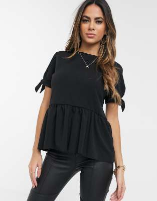 Boohoo peplum top with short sleeves in black Black