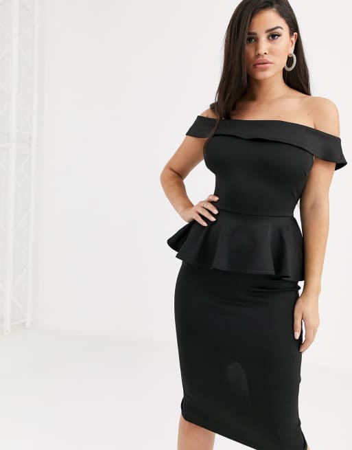 Black bardot sale peplum dress