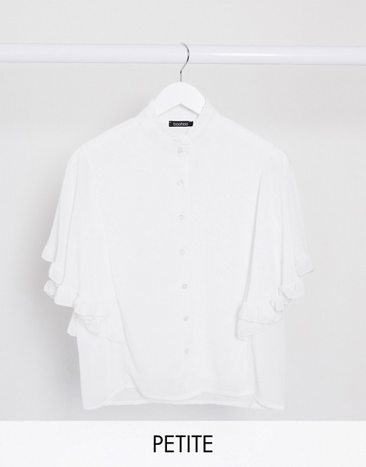 Boohoo Petite basic blouse with angel sleeves in white