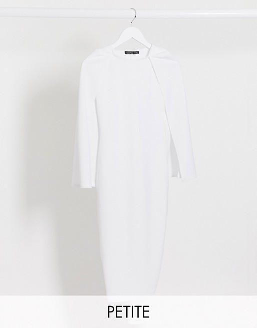 Boohoo Petite cape sleeve midi dress in white