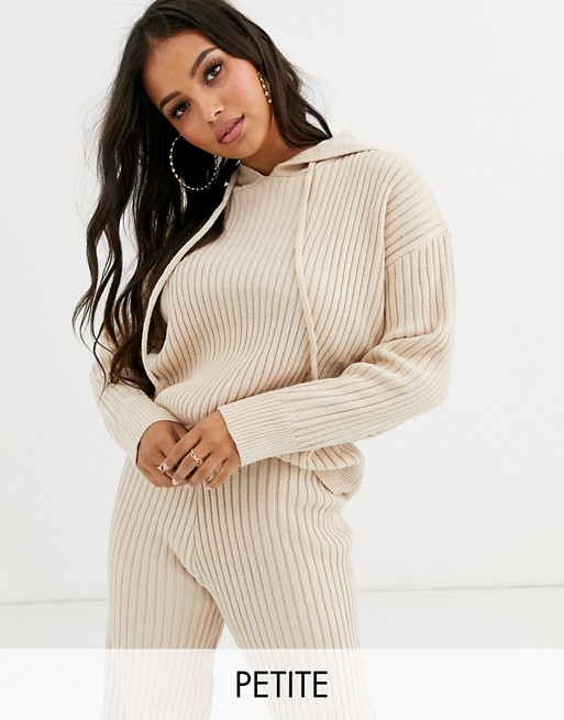 Boohoo Petite exclusive co-ord loungewear ribbed jumper in neutral
