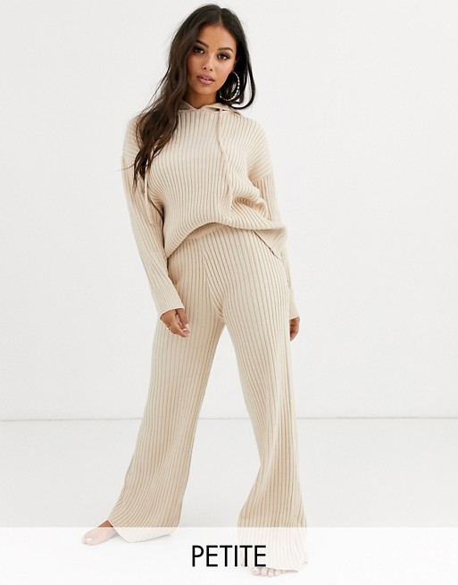 Boohoo Petite exclusive co-ord loungewear ribbed trouser in neutral