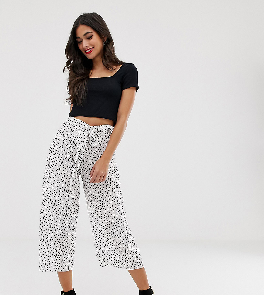 Boohoo Petite exclusive culottes in white polka dot
