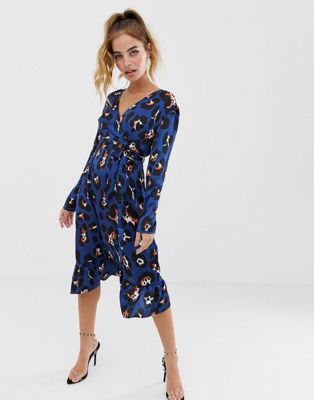 boohoo blue leopard print dress