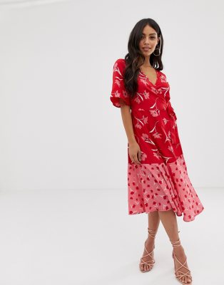 boohoo exclusive wrap midi dress in pink floral