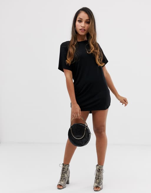 Boohoo Zwart Satijnen Jurkje Boohoo Spijkerjurk Mouwloos Boohoo - Main Image