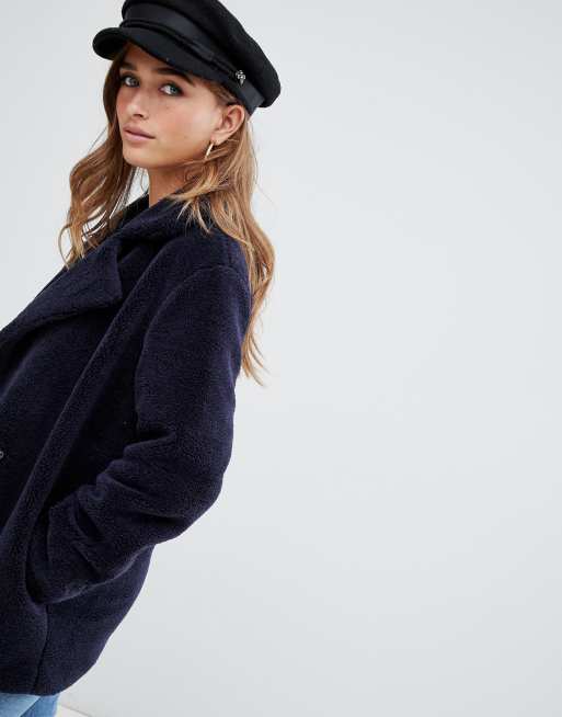 Boohoo petite teddy 2025 coat in navy