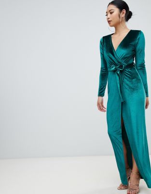 velvet wrap maxi dress
