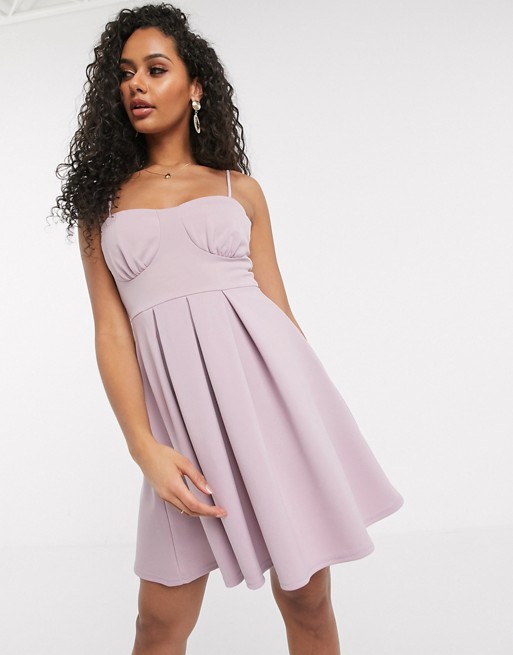 Boohoo pleated skater dress in lilac | ASOS
