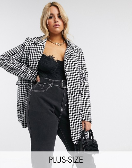 Boohoo Plus blazer in black and white dogtooth check