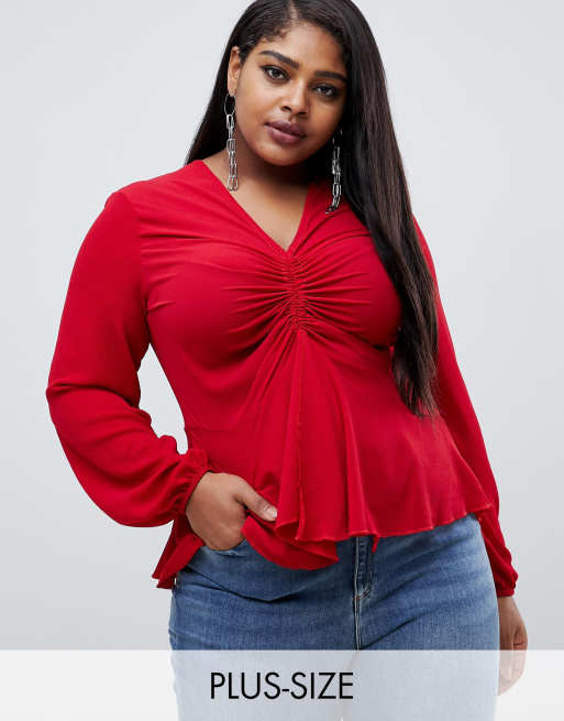 boohoo red blouse