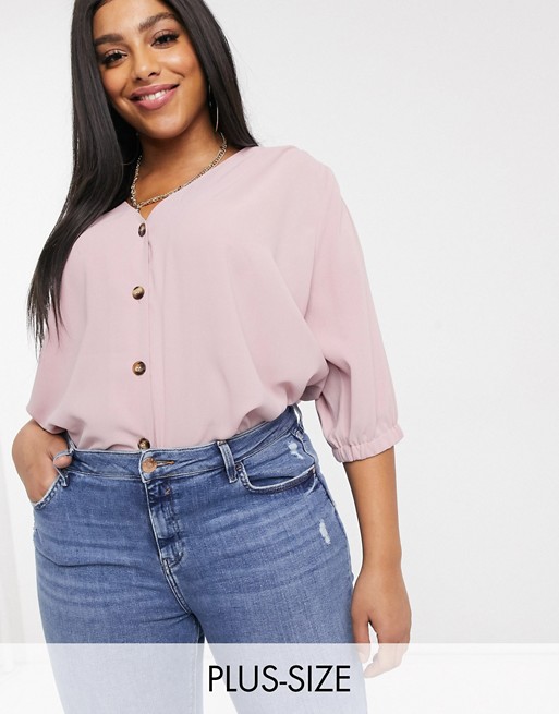 Boohoo Plus exclusive button through blouse in pink