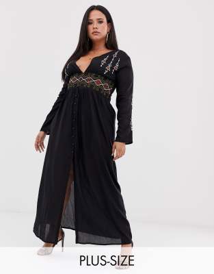 Boohoo Plus Exclusive Embroidered Maxi Dress In Black | ASOS