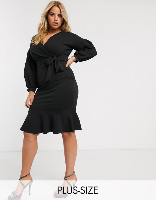 Boohoo Plus exclusive off shoulder midi dress with peplum hem in black ...