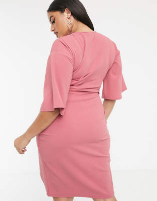 boohoo pink wrap dress