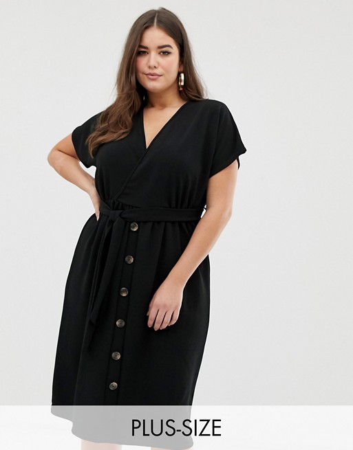 Boohoo Plus midi dress with button detail in black