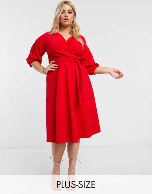 Plus Off Shoulder Wrap Midi Dress