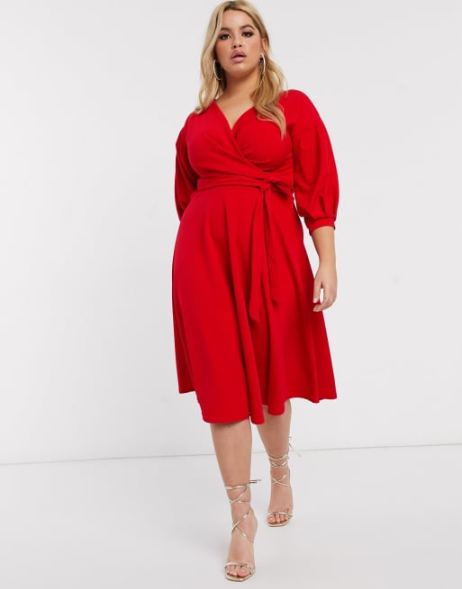 Plus Off The Shoulder Wrap Midi Dress