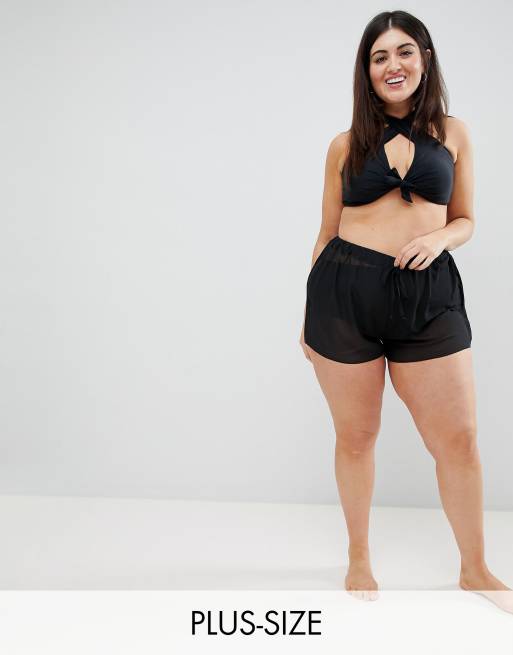 Boohoo Plus - Pantaloncini da spiaggia a vita alta