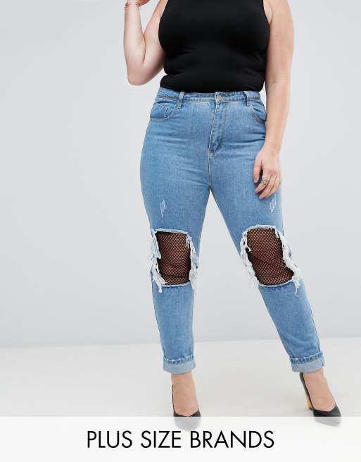 Ripped boyfriend store jeans with fishnets