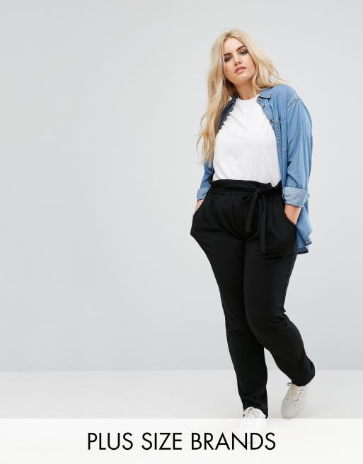 boohoo Plus - Vævede peg-bukser med bindebånd i taljen
