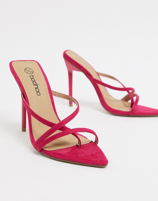 Boohoo pointed toe strappy heeled sandal in hot pink