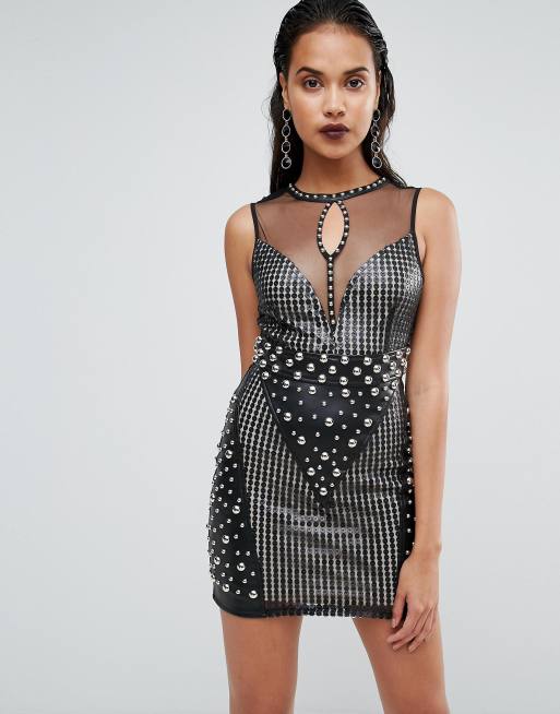 Boohoo Premium Sequin And Stud Detail Sleeveless Dress