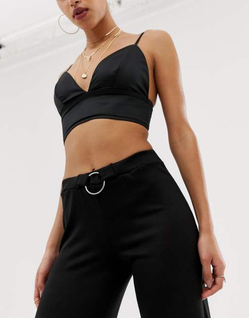 Boohoo ring detail wide leg trousers in black, 3 of 4