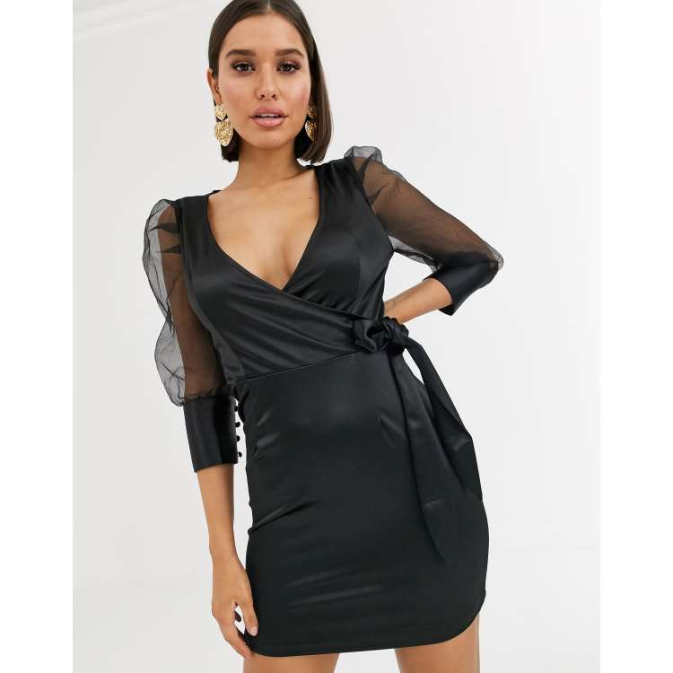 Boohoo Robe courte cache c ur avec manches bouffantes en organza