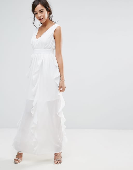 Boohoo - Robe longue en mousseline à volants