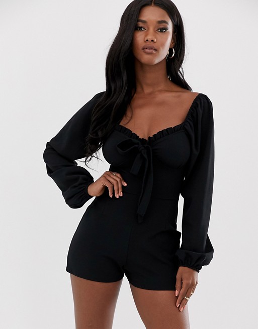 Boohoo ruched cup playsuit in black