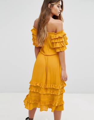 mustard yellow ruffle dress