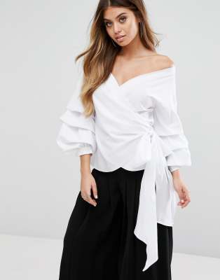 ruffle sleeve wrap top